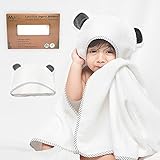 Luxury Organic Bamboo Hooded Baby Towel & Washcloth Set | Extra Large Hooded Bath Towel With Gray Panda Ears For Babies Newborn Toddler Boy Girl |Thick & Soft Unisex Baby Towels With Hood | Great Gift
