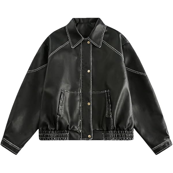 LY VAREY LIN Womens Faux Leather Jacket Long Sleeve Zip Up Casual