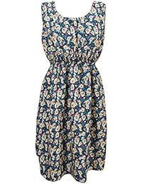 Womens Summer Dress Printed Elastic Waist Urban Chic Casual Dresses S/M