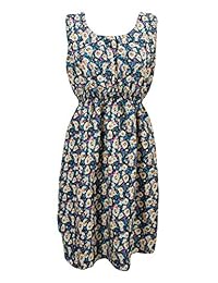 Mogul Womens SunDress White Floral Prints Boho Style Beach Dress L
