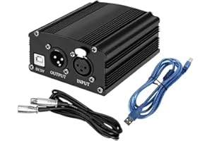 KUIOPYY 1-Channel 48V Phantom Power Supply with XLR 3 Pin Microphone Cable for Microphone Power Supply