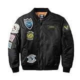 Neo-wows Men's Bomber Jacket with Patches  Black  X-Large