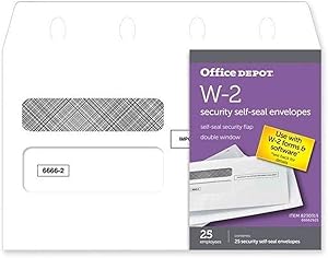 Office Depot Brand Double-Window Self-Seal Envelopes for 25 Employees W-2 Tax Forms, 9 1/4