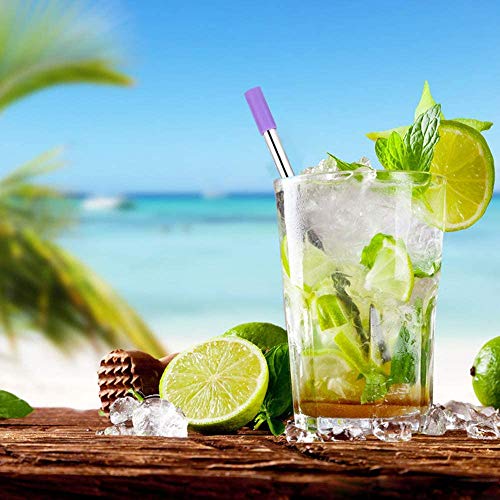 Bedee Paja Plegable, pajitas Reutilizables de Metal, Puntas de Silicona Ecológico Sin BPA Pajas de Beber con 2 Cepillos de Limpieza para Bebidas Juice Coffee Cóctel para Adultos y Niño 2 Piezas