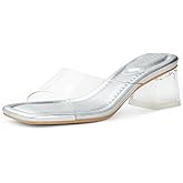 Arromic Women's Block Mule Heeled Sandals Clear Black Nude White Chunky Heels 2 Inches Square Open Toe Slip on Backless Mules Heeled Slippers Dressy Party Prom Wedding Shoes