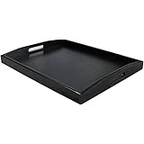 SILILUN Serving Tray Black Large Food Tray Breakfast Tray Wood Butler Tray With Handle 17.77 x 13.72 x 1.78"