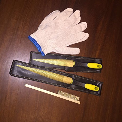 Homeater 6" and 8" Golden Tapered Hand File Set Wood Rasp Bastard File with with Storage Pouch and A Wire Brush for 2 Pack