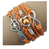 Doinshop Infinity Love Heart Pearl Friendship Antique Leather Charm Bracelet (blue)