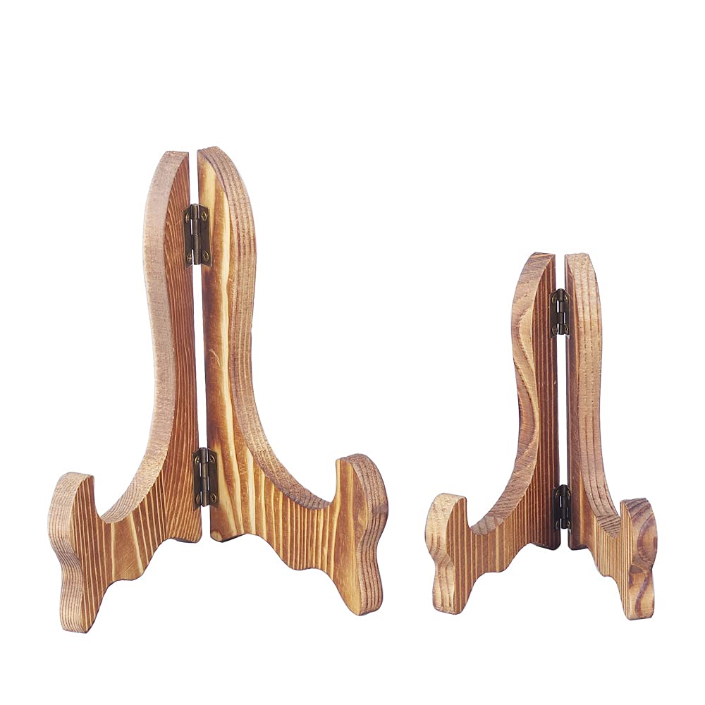 kio 2pcs Wooden Plate Stands for Display, 5inch、7inch Plate