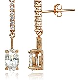Sterling Silver Cubic Zirconia Oval-cut Encrusted Bar Statement Dangle Drop Earrings