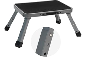 Ollieroo Height-Adjustable Folding Step Stool, Metal One Step Stool with Non-Slip Platform, 3 Levels RV Step Ladder for Kids and Adults, Portable Foot Stool Max Load 330 lbs(Grey)
