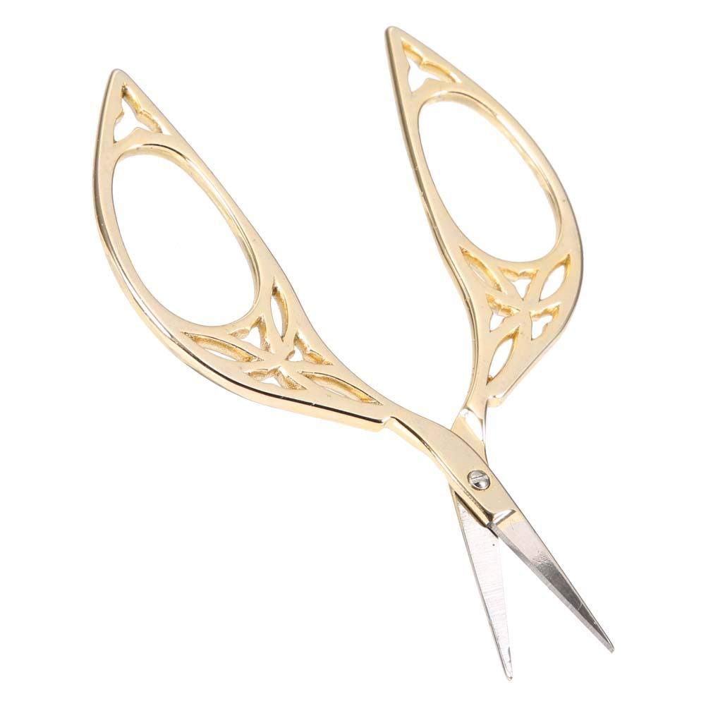 Vintage Leaf Shape Scissors Stainless Steel Household Needlework Scissors Handicraft Cutting Paper(Gold)