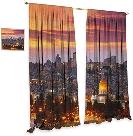 homefeel Landscape Blackout Window Curtain Ancient Old City Jerusalem Historical Religious Center Israel Twilight View Decorative Curtains for Living Room W108 x L108 Gold Coral Lilac