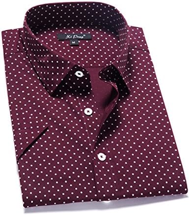 XI PENG Men's Casual Dress Cotton Polka Dots Short Sleeve Fitted Button Down Shirts (Medium, Polka Dot-Wine Red)