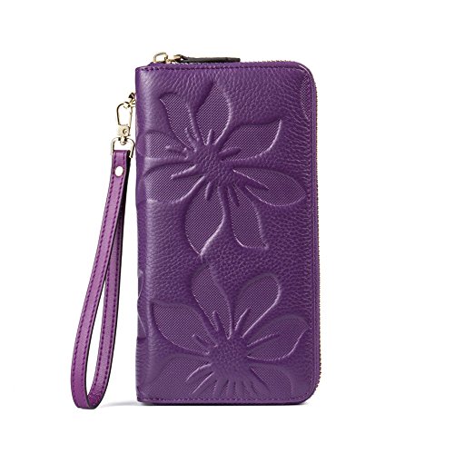 BOSTANTEN Women's RFID Blocking Leather Wallets Credit Card Cash Holder Checkbook Clutch Designer Wristlet Purple