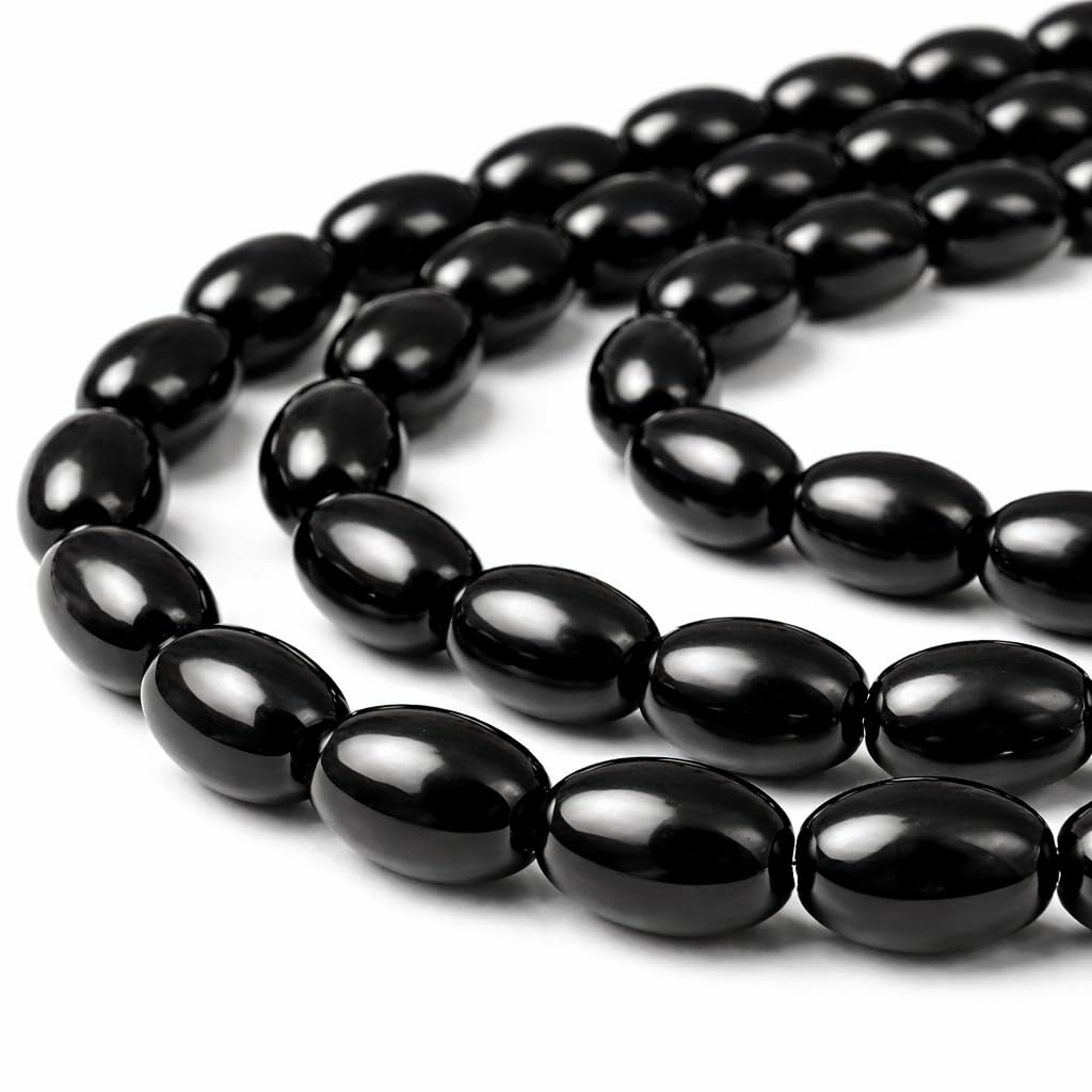 Onyx Semi-Precious Stone Strand Black Beads Polished and Matt Set Semi-Precious Stone Strand 4/6/8/10 mm Pearl Strand Pearl Necklace (8x6 mm Oval Polished)