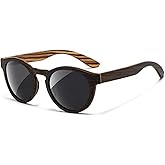 SUNGAIT Premium Walnut Wood Sunglasses Womens Classic Round Polarized Vintage Wooden Shades UV400