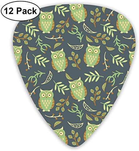 ギターアクセサリ レトロなかわいい緑フクロウ ギターピック 12枚セット ピック 様々な厚
