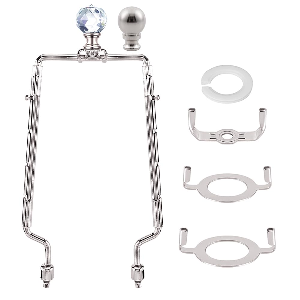Photo 1 of Asjeumt 8 9 10 11 inch Nickel Lamp Shade Harp Holder, Adjustable Height Harp Kit with Crystal & Metal Finial, DIY Replacement Making Repair Lampshade Bracket E14 E26 E27 Adapter Base Table Floor Light
