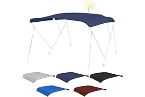 Fuprosico Bimini Top Replacement Canvas with Light Hole for Boat, 3 Bow 6L 61-66W Bimini Top Cover with Storage Boot, 900D Heavy Duty Waterproof Marine Polyester, Without Frame, Navy Blue