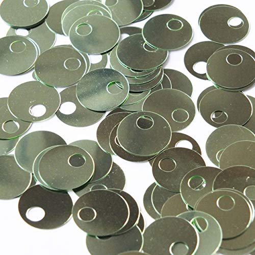 Large Hole Round Sequin 20mm Pale Green Metallic. Couture Paillettes. Made in USA