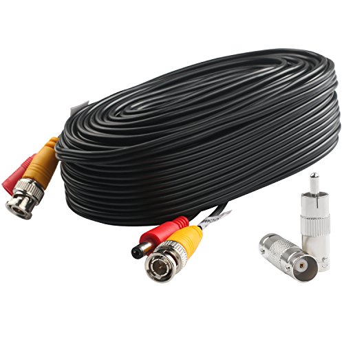 Postta BNC Video Power Cable (25 Feet) Pre-Made All-in-One Video Security Camera Cable Wire with Two Connectors for CCTV DVR Surveillance System
