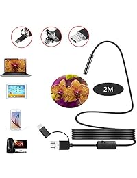 BHUATO HD1200P   Cámara de inspección USB con 2 megapíxeles, 8 luces LED ajustables, cámara semirrígida de serpiente tipo C y USB y micro puertos para teléfono Android, PC, 6.6 ft