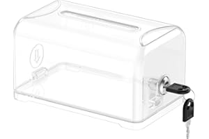 Uniclife Acrylic Donation Box for Fundraising, Clear Suggestion Box with Slot and Lock, Desktop Ballot Boxes Tip Jar, Plastic Storage Container for Voting Comment Collection, 7.3" x 4.5" x 3.9"