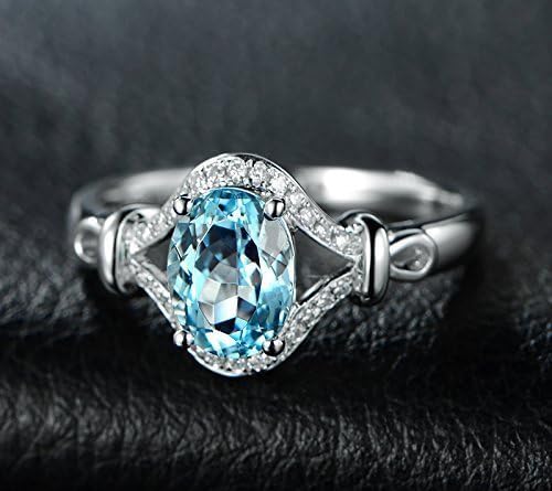 Solid 18K white gold promise ring,0.10ct SI-H Diamond Engagement ring,6x8mm Oval 1.33ct Natural VVS blue Aquamarine,Prong set
