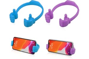 LucyPhy 2 Pack Thumbs up Cell Phone Holder, Adjustable Silicone Tablet Stand, Portable Desktop OK Stands Compatible with Smart Phones iPhone iPad Huawei(Purple and Blue)