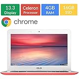 Newest ASUS 13.3-inch Chromebook HD Backlit (1366x768) Display, Intel Celeron N3060 1.6GHz, 4GB DD3L RAM, 16GB eMMc Hard Drive, Intel HD Graphics, Bluetooth, HDMI, Webcam, WIFI, Google Chrome OS Red