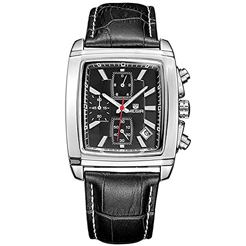 Man Military Leather Straps Quartz Watch Men s Waterproof Sports Watches with Calendar (black)