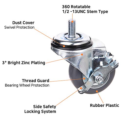 [TREX CASTER] Easy Install, 3inch Heavy Duty Casters, All Swivel 1/2