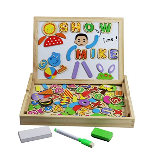 Childrens Drawing Board Wooden Jigsaw Puzzle Double-sided Magnetic Tablet Multi-function Sketchpad Multicolor