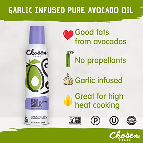 Chosen Foods Garlic Infused Avocado Oil Spray, Kosher Cooking Spray for