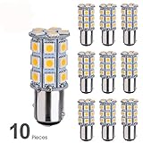 Smautop 10Pcs 12V 1157 Led Bulb BAY15D 7528 2057 2357 27SMD 5050 Warm White 3500K Car RV Turn Signal Backup Reverse Parking LED Light Bulbs - 2 Yr Warranty