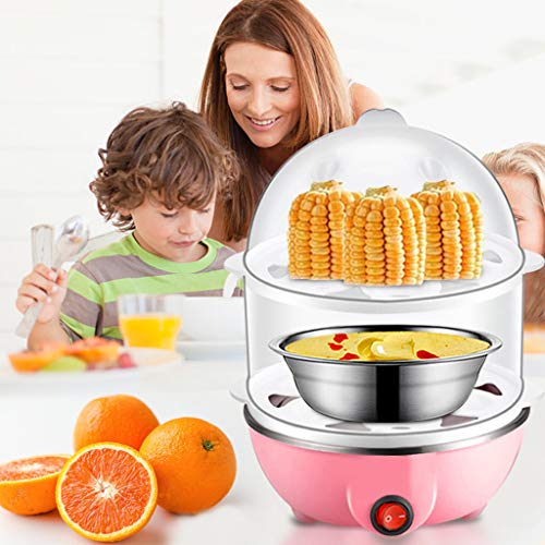 jiumoji Eggs Boiler Cooker Auto Shutoff Double Breakfast Machine Stainless Steel Multi-Function Steamer (-Blue, 15x22cm)