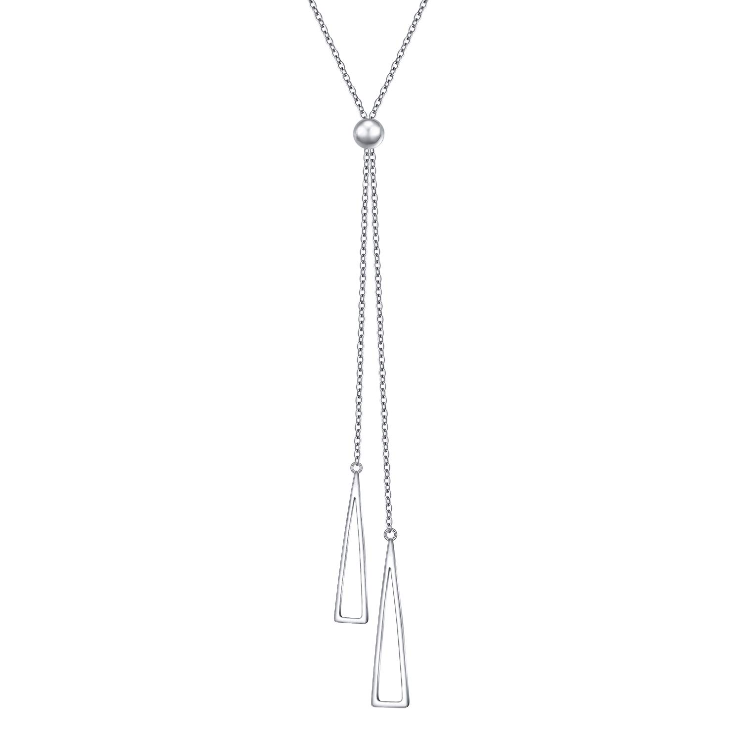 Flyow Dainty Lariat Necklaces 925 Sterling Silver Triangle Pendant Adjustable Y Shaped Necklace Jewelry Long Chain 30 Inches Christmas Birthday Gifts for Women (Triangle)