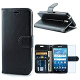 Kyocera Hydro View / C6742 Case, INNOVAA Premium Leather Wallet Case with STAND Flip Cover W/ Free Screen Protector & Touch Screen Stylus Pen - Black