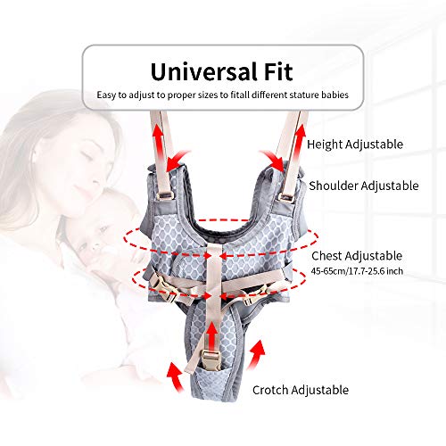 Happy Walk Baby Walking Harness Cotton 2 in 1 Removable Toddler Walk Learning Assistant Belt Protective Breathable Adjustable Safety Leash for 9-17months, Gray