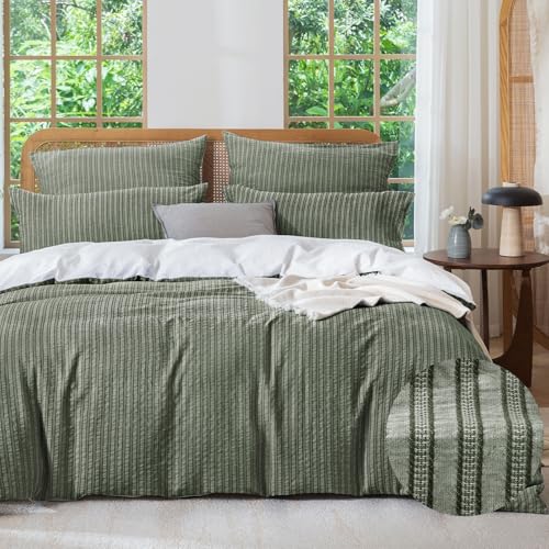 SOULFUL Bettwäsche 135x200 Baumwolle 4teilig Jacquard Oeko-TEX Oliv Grün