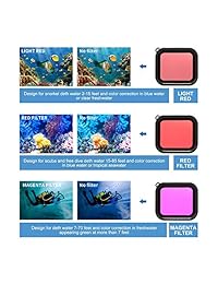 Artman - Juego de filtros para la carcasa de la cámara GoPro Hero 7 Hero 6 Hero 5, negro, carcasa protectora impermeable para el buceo + 3 filtros + 24 insertos antivaho + accesorios de soporte