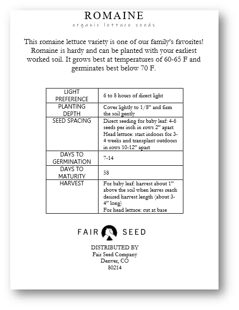 Organic Romaine Lettuce Seeds - 500+ Heirloom, GMO-Free, Certified Organic for Hardy Early Planting