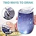 GIGRIN Insulated Wine Tumbler, Stemless Wine Glasses with Lid and Straw, 12oz Stainless Steel Wine Cups for Coffee, Drinks, Champagne, Cocktails, Cleaning Brushes Included (2 Pack, Star Blue)