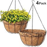 4 Pack Metal Hanging Planter Basket With Coco Coir Liner 12 Inch Round Wire Plant Holder With Chain Porch Decor Flower Pots Hanger Garden Decoration Indoor Outdoor Watering Hanging Baskets