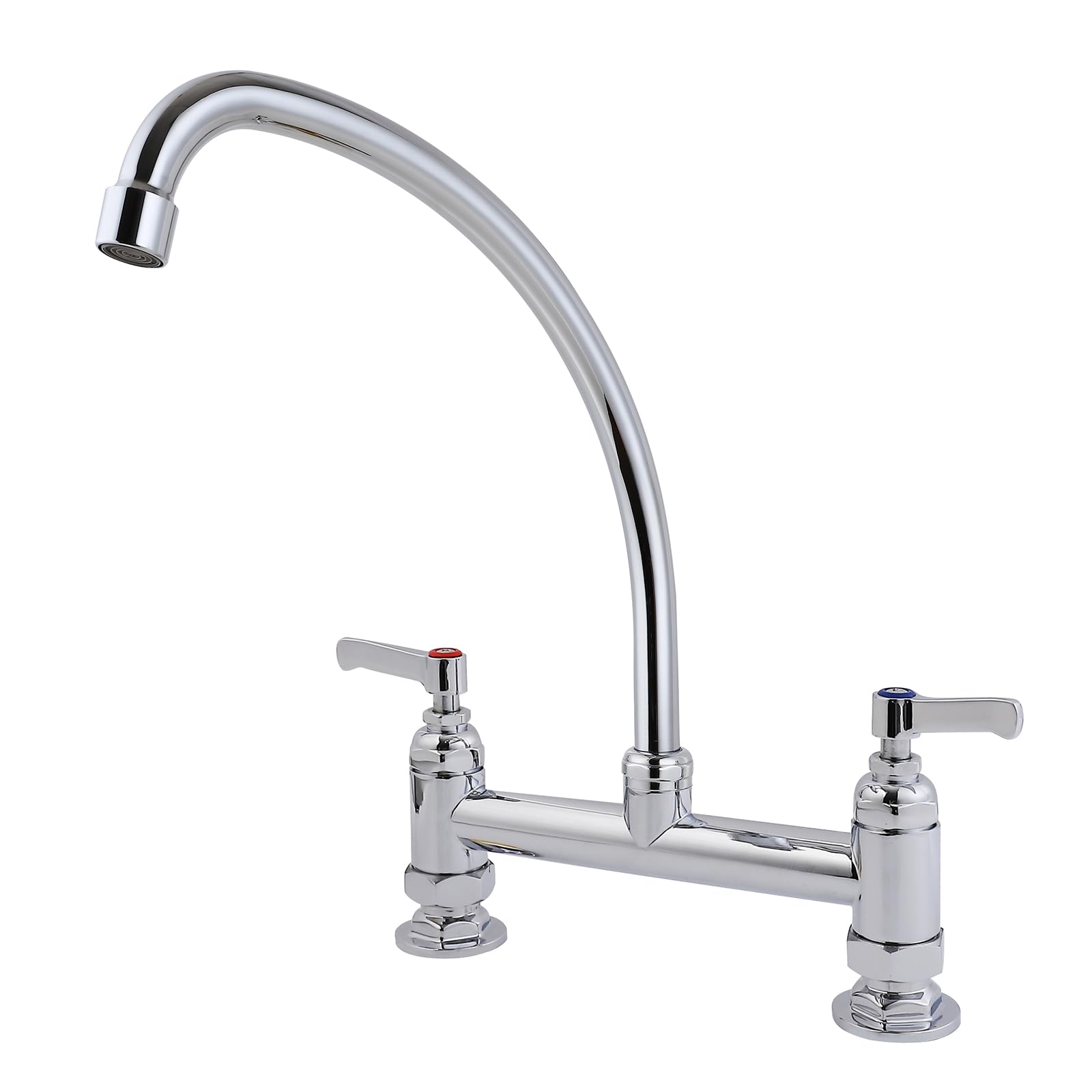 MOOTACO Commercial Kitchen Tap,7" Brass Dual Temperature Faucet,Adjustable Foot Kitchen Sink Faucet with 8" Swing Nozzle
