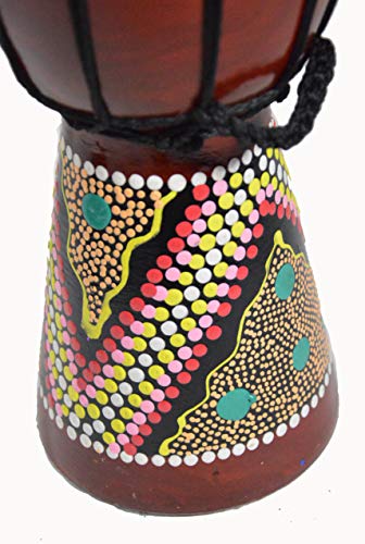 9.5" DJEMBE DRUM BONGO HAND CARVED AFRICAN ABORIGINAL DOT ART DESIGN - Thumbnail 2
