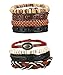 LOYALLOOK 15Pcs Braided Leather Bracelets for Men Women Wooden Beaded Bracelets Wrap Cuff Bracelets Adjustable Wing