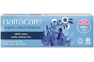 Natracare Non-Applicator 100% Organic Cotton Tampons, Super Plus, Totally Chlorine Free, Biodegradable and Compostable (1 Pack, 20 Tampons Total)