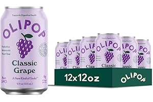 OLIPOP Prebiotic Soda Pop, Classic Grape, A New Kind of Soda Packed with Prebiotics, Fiber, and Botanicals, Gluten Free, Vegan, GMO Free, 12oz (12-Cans)